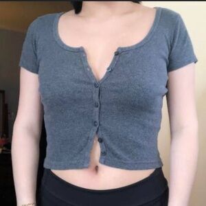 Brandy Melville Gray Button Up Short Sleeve Tee